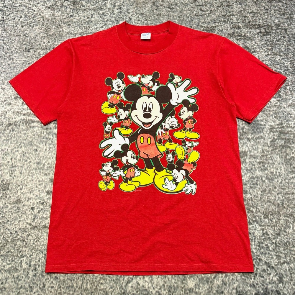 Vintage 80s Mickey Mouse Velva Sheen T Shirt Mens‎ Large Red Disney Cartoon
